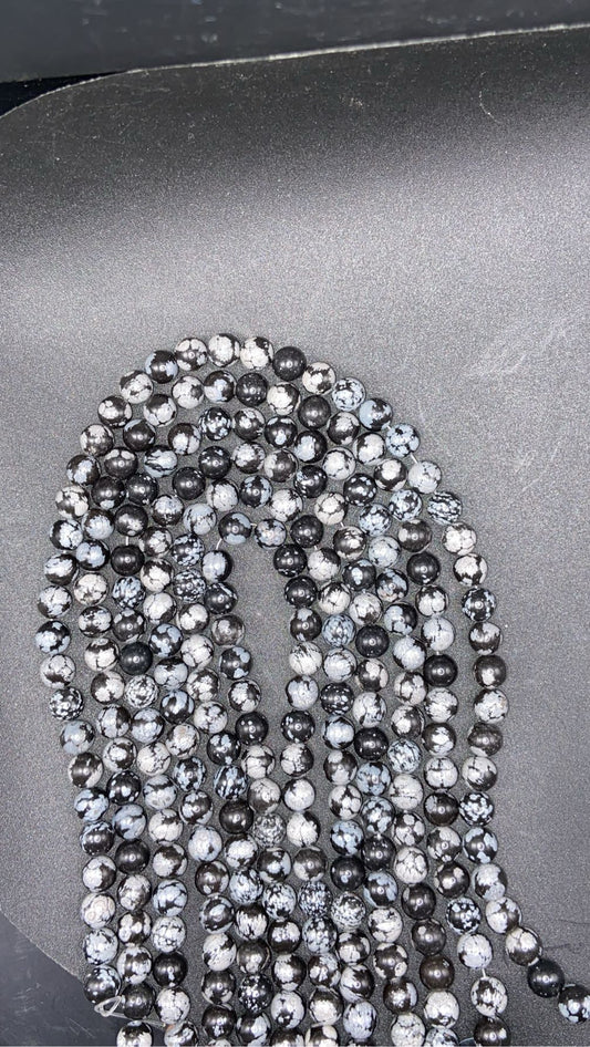 FIL DE PERLE OBSIDIENNE NEIGE - 8mm