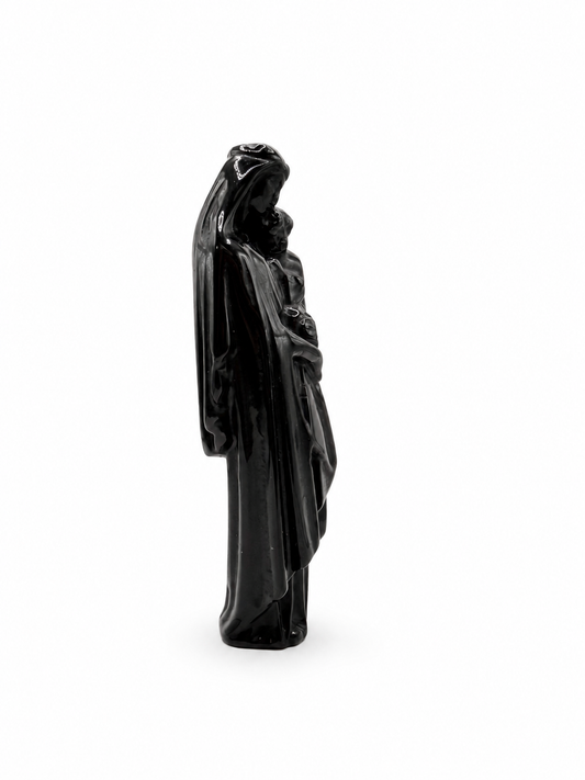 StatutVierge Marie portant l'Enfant Jésus - Obsidienne noir