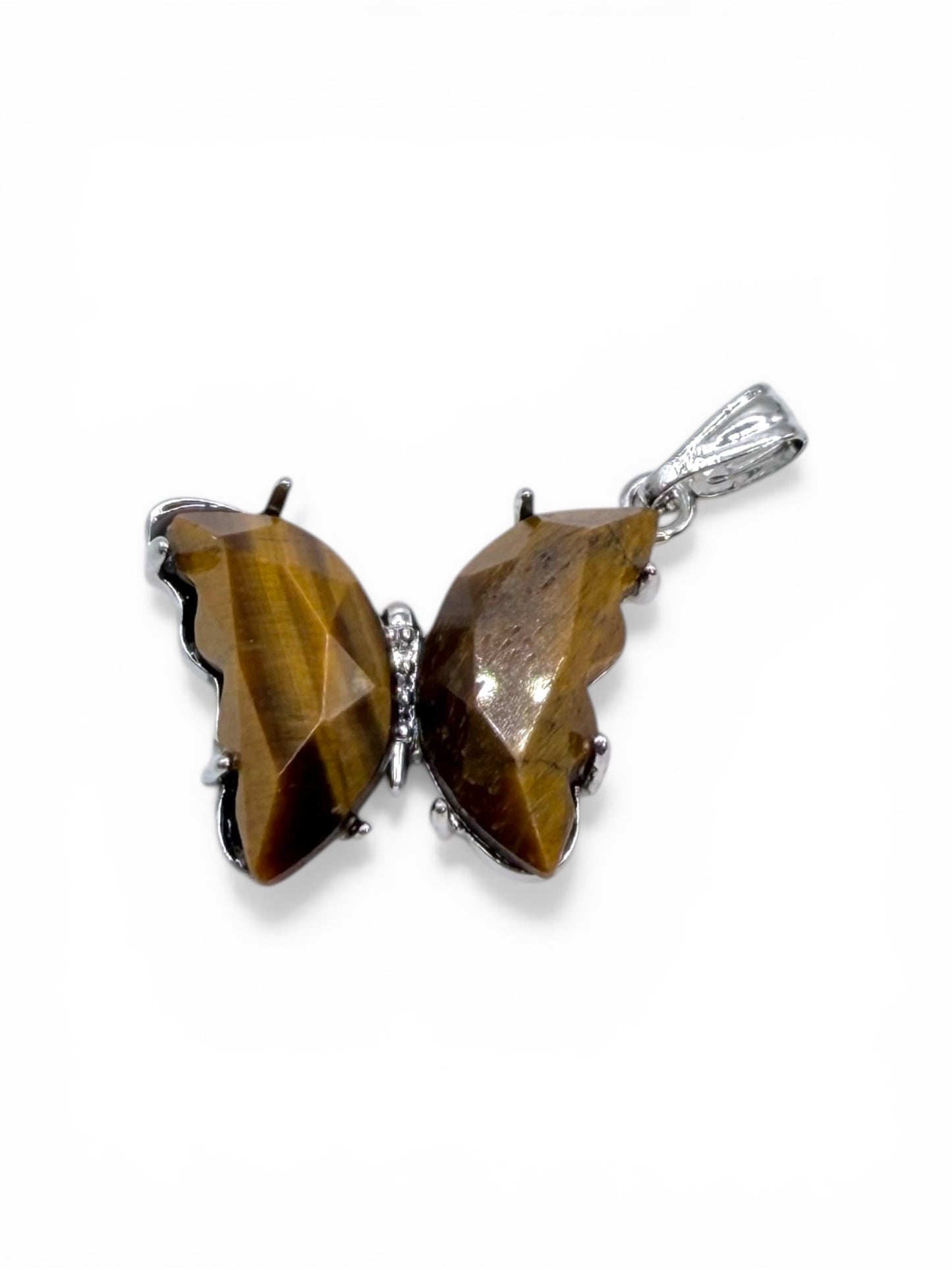 PENDENTIF PAPILLON SERTIE - OEIL DE TIGRE