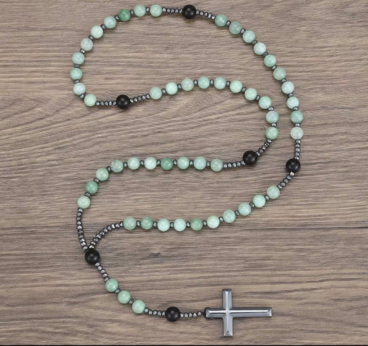 Chapelet en Aventurine Verte, Obsidienne noir et Hématite