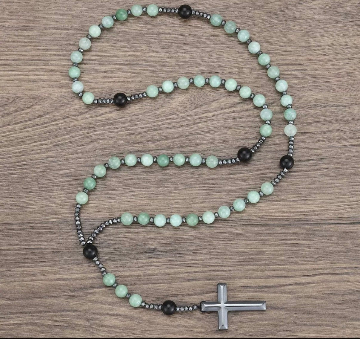 Chapelet en Aventurine Verte, Obsidienne noir et Hématite
