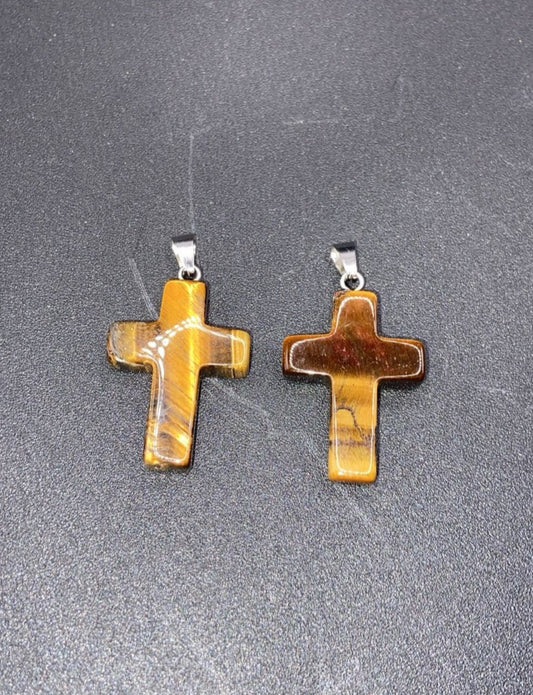 PENDENTIF CROIX OEIL DE TIGRE
