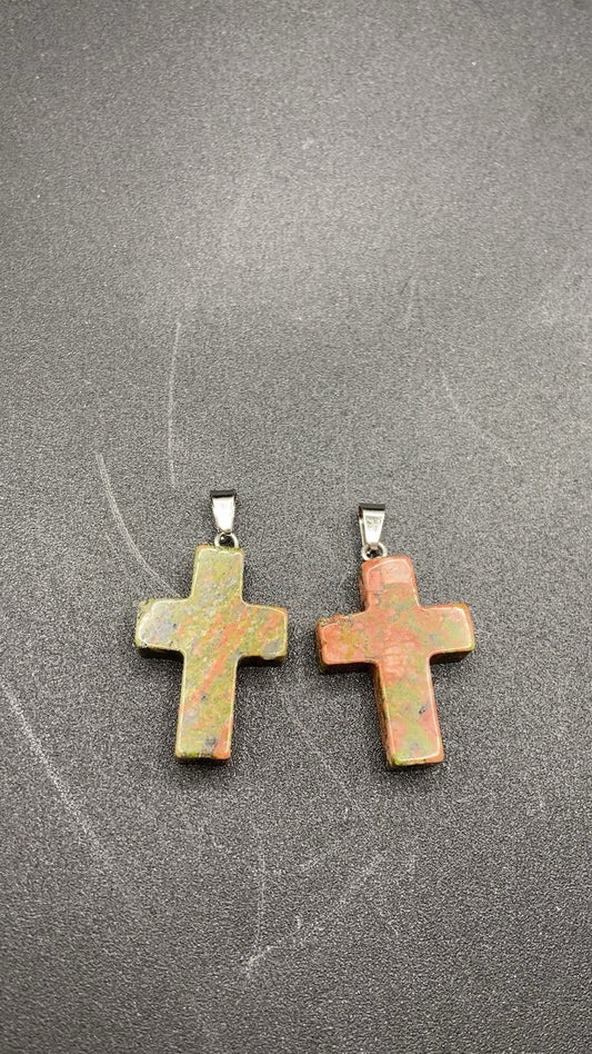 PENDENTIF CROIX UNAKITE