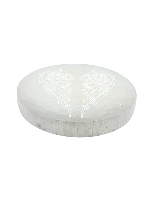 PLAQUE RONDE AILES D'ANGE SÉLÉNITE BLANCHE