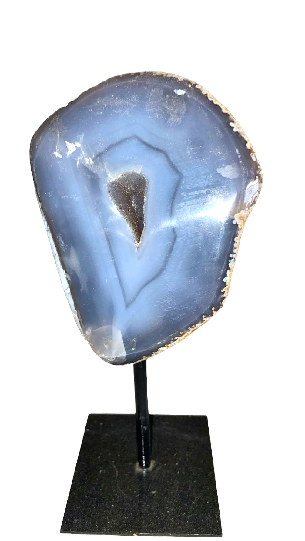 GÉODE DE CALCÉDOINE BLEUE SUR FER FORGÉ 0,77 Kg