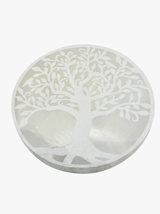PLAQUE RONDE ARBRE DE VIE SÉLÉNITE BLANCHE