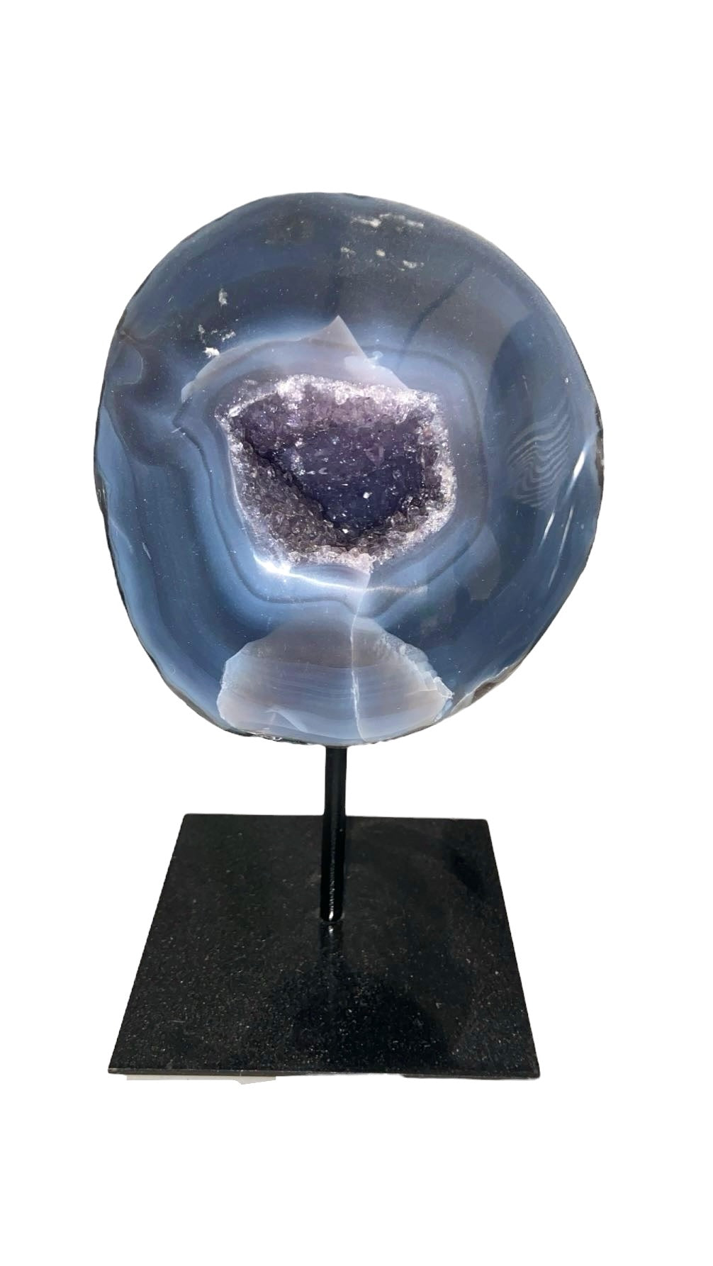 GÉODE DE CALCÉDOINE BLEUE SUR FER FORGÉ 1,80 KG