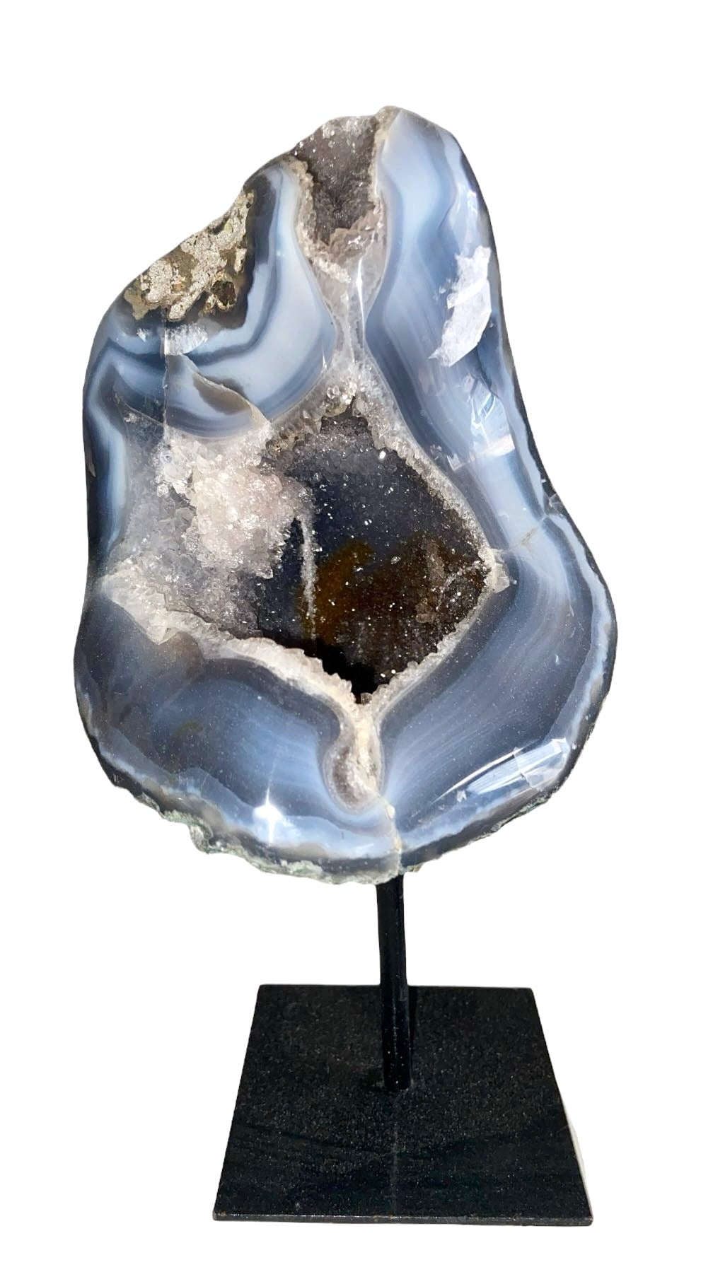 GÉODE DE CALCÉDOINE BLEUE SUR FER FORGÉ 1,76 Kg