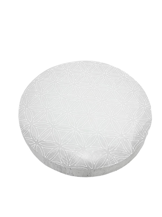 PLAQUE RONDE FLEUR DE VIE SÉLÉNITE BLANCHE