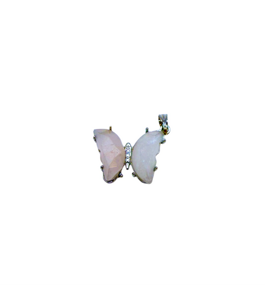 PENDENTIF PAPILLON SERTIE - QUARTZ ROSE