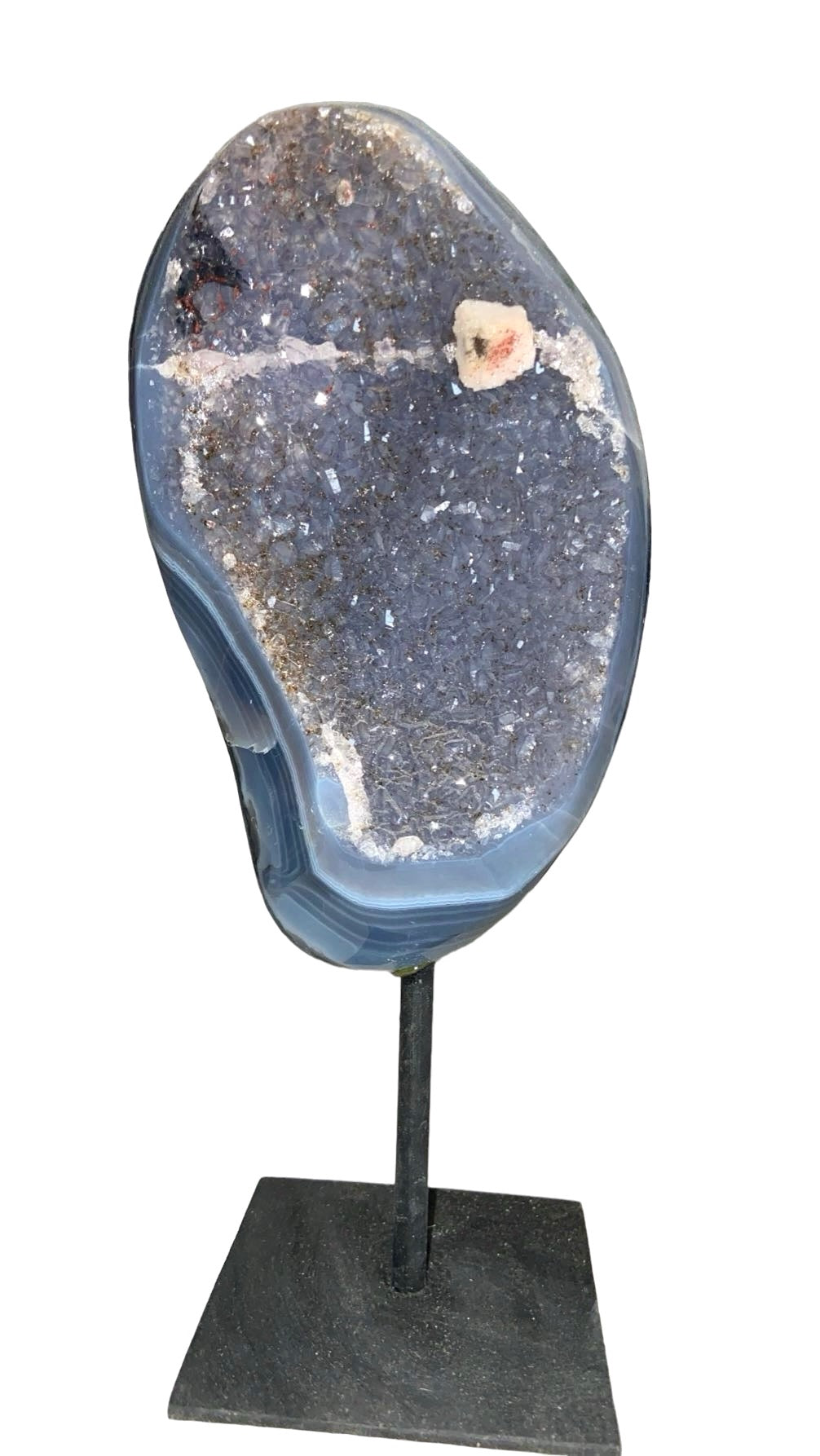 GÉODE DE CALCÉDOINE BLEUE SUR FER FORGÉ 1,20 Kg