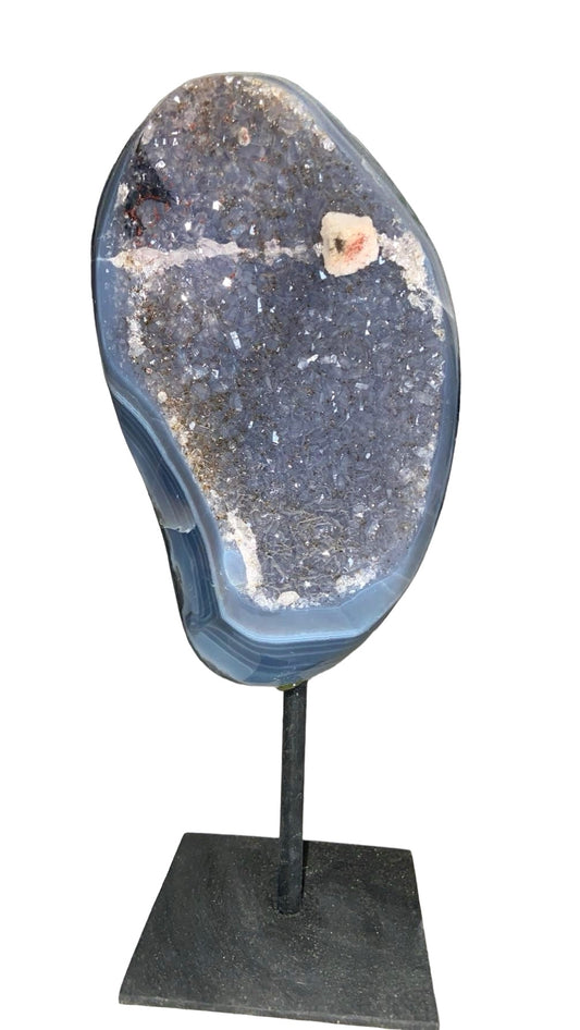 GÉODE DE CALCÉDOINE BLEUE SUR FER FORGÉ 1,20 Kg