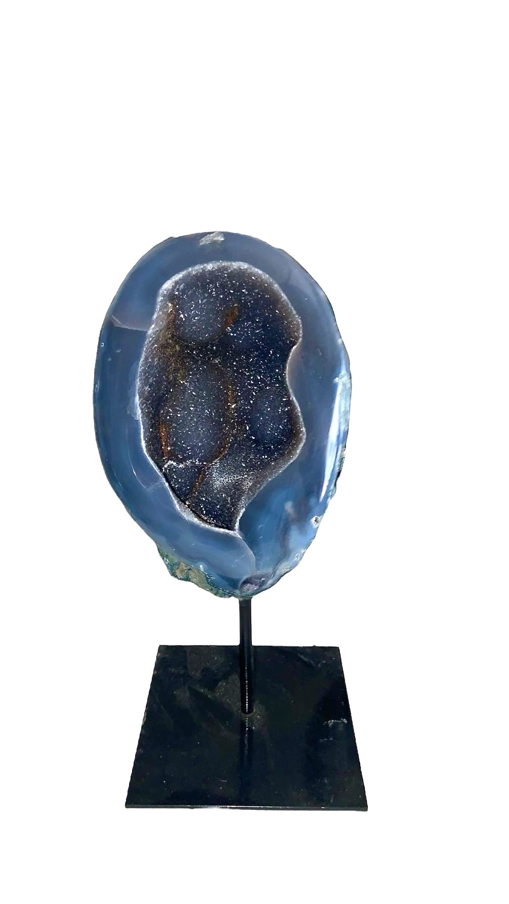 GÉODE DE CALCÉDOINE BLEUE SUR FER FORGÉ 1,40 Kg