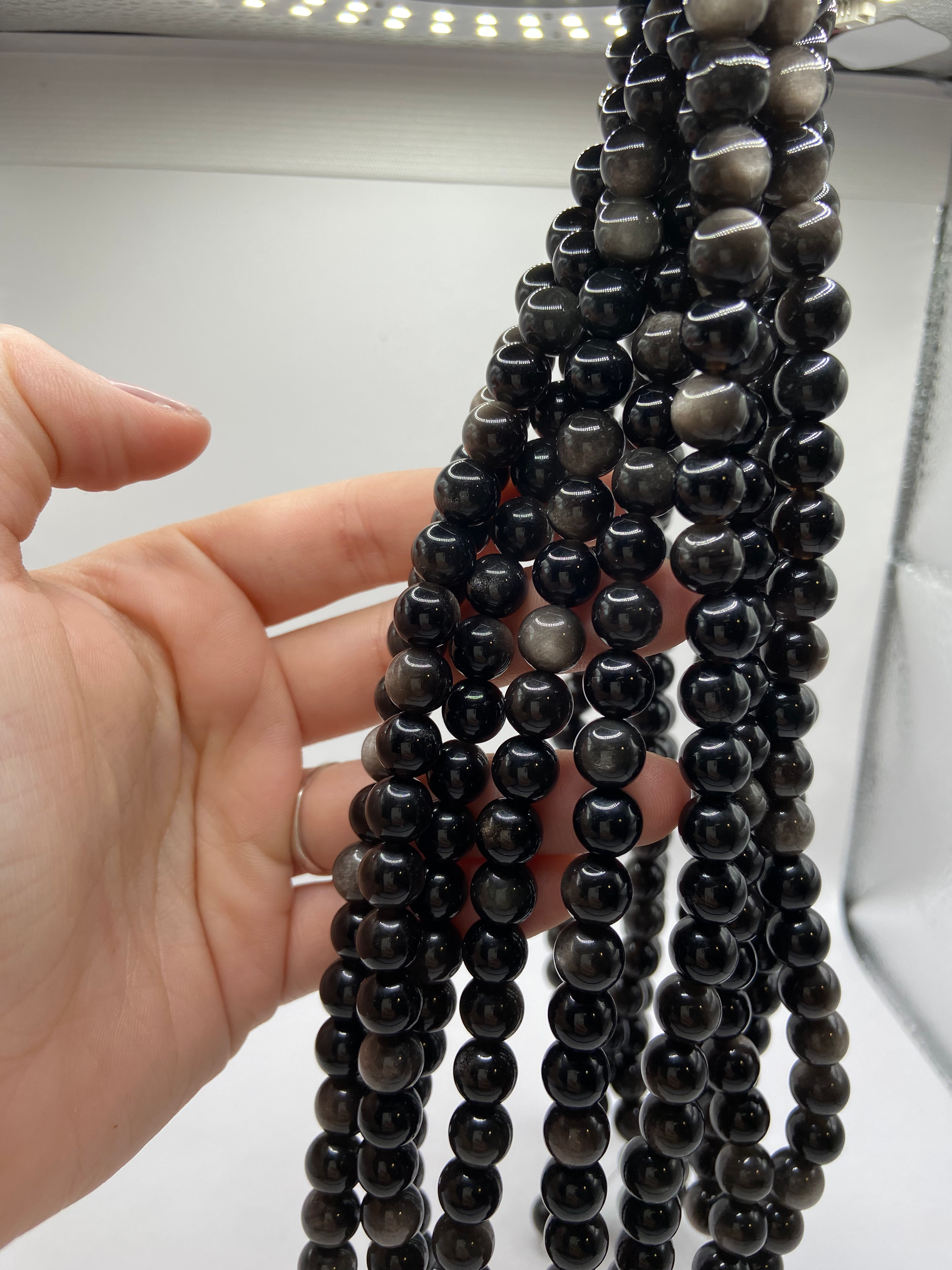 FIL DE PERLE 8MM - OBSIDIENNE ARGENTÉ