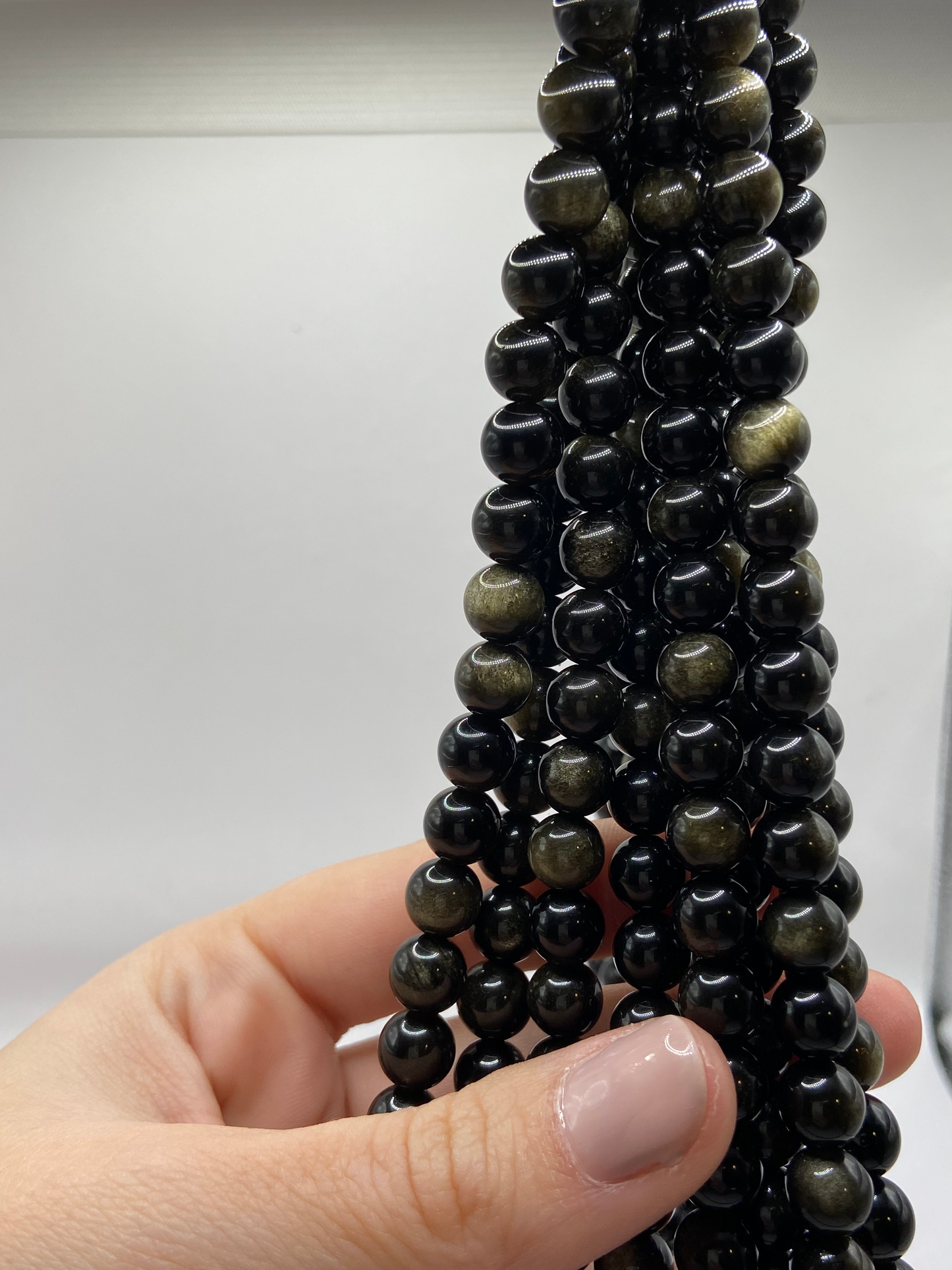 FIL DE PERLE 8MM - OBSIDIENNE DORÉE
