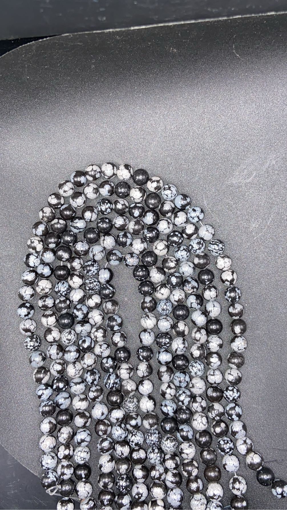 FIL DE PERLE OBSIDIENNE NEIGE - 8mm