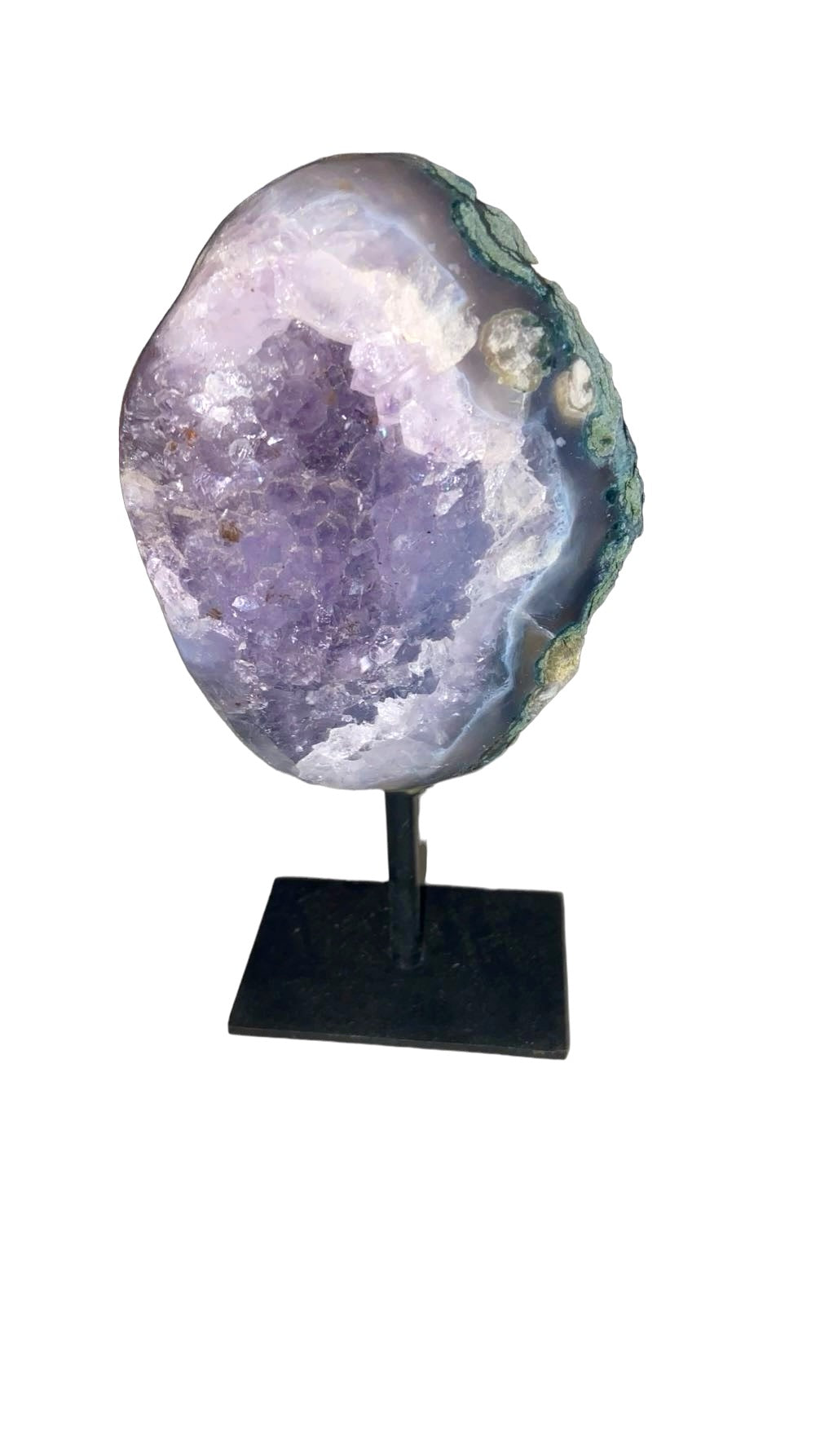GÉODE DE CALCÉDOINE BLEUE SUR FER FORGÉ  0,80 Kg