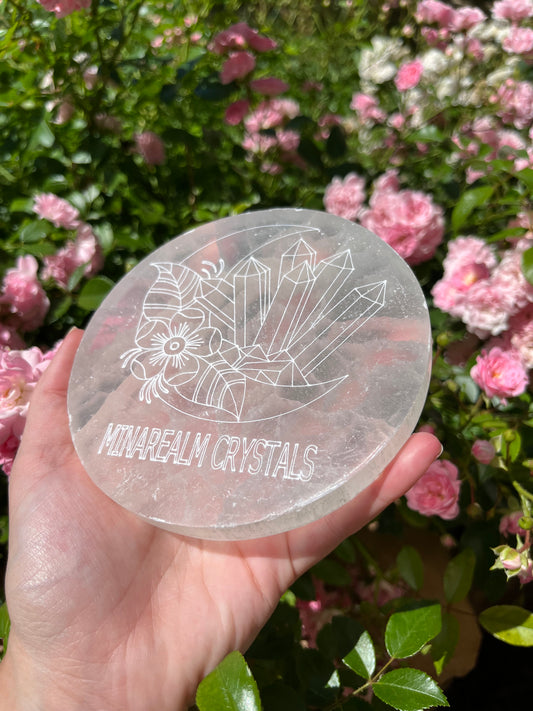 PLAQUE RONDE MINÉRAUX CRYSTALS SÉLÉNITE