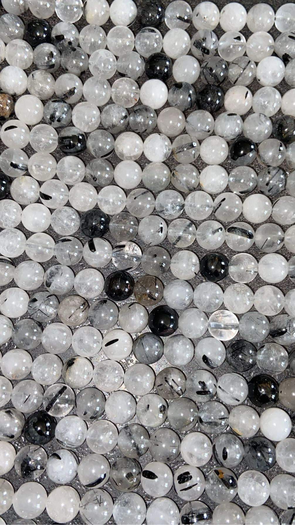 FIL DE PERLE QUARTZ RUTILE DE TOURMALINE NOIR - 8mm