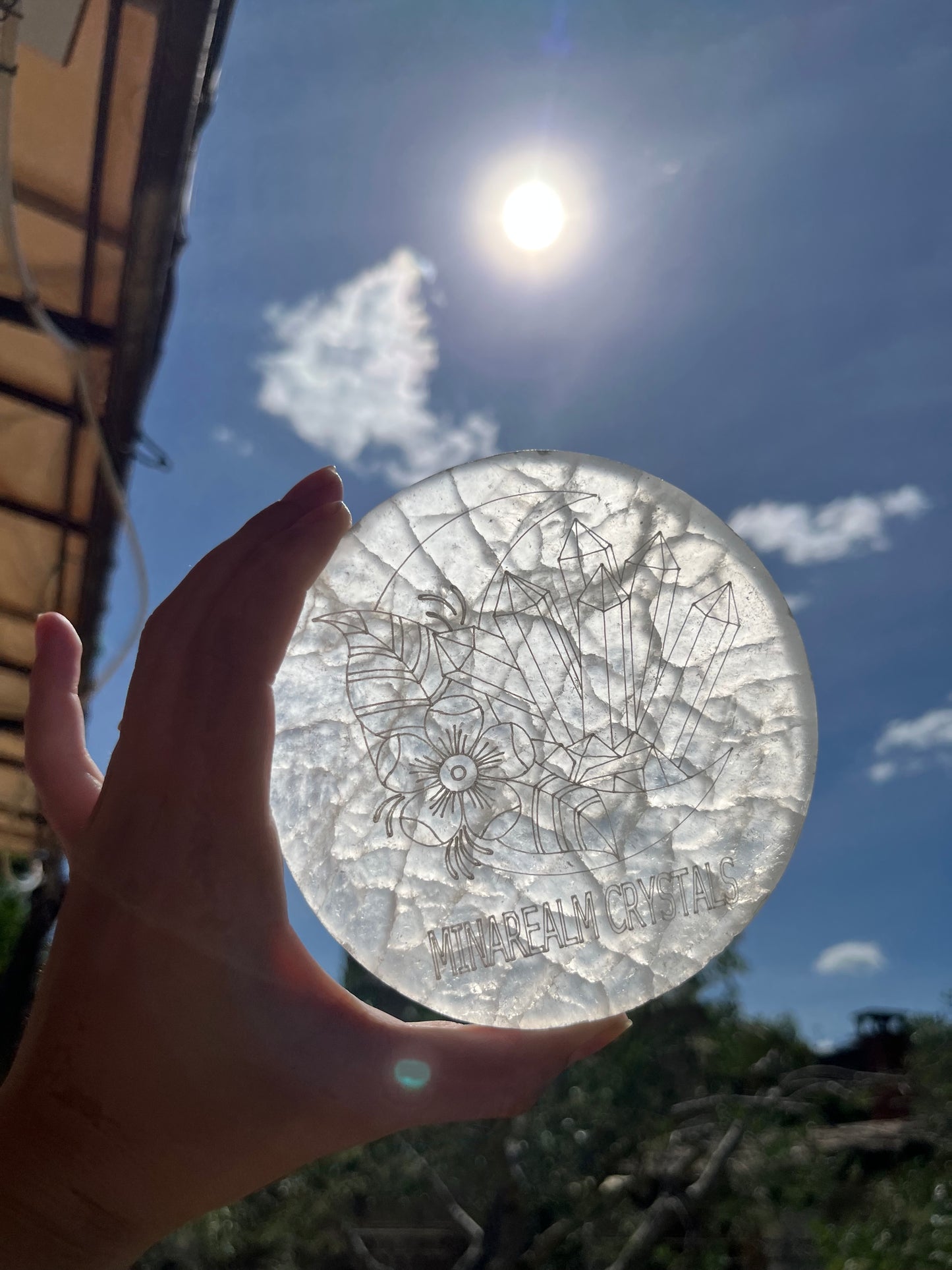 PLAQUE RONDE MINÉRAUX CRYSTALS SÉLÉNITE
