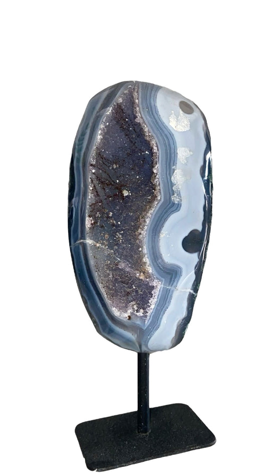 GÉODE DE CALCÉDOINE BLEUE SUR FER FORGÉ  1,20 Kg