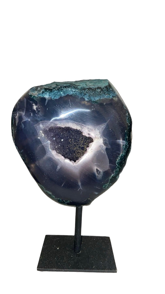 GÉODE DE CALCÉDOINE BLEUE SUR FER FORGÉ 1 Kg