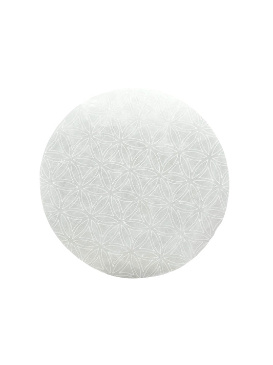 PLAQUE RONDE FLEUR DE VIE SÉLÉNITE BLANCHE