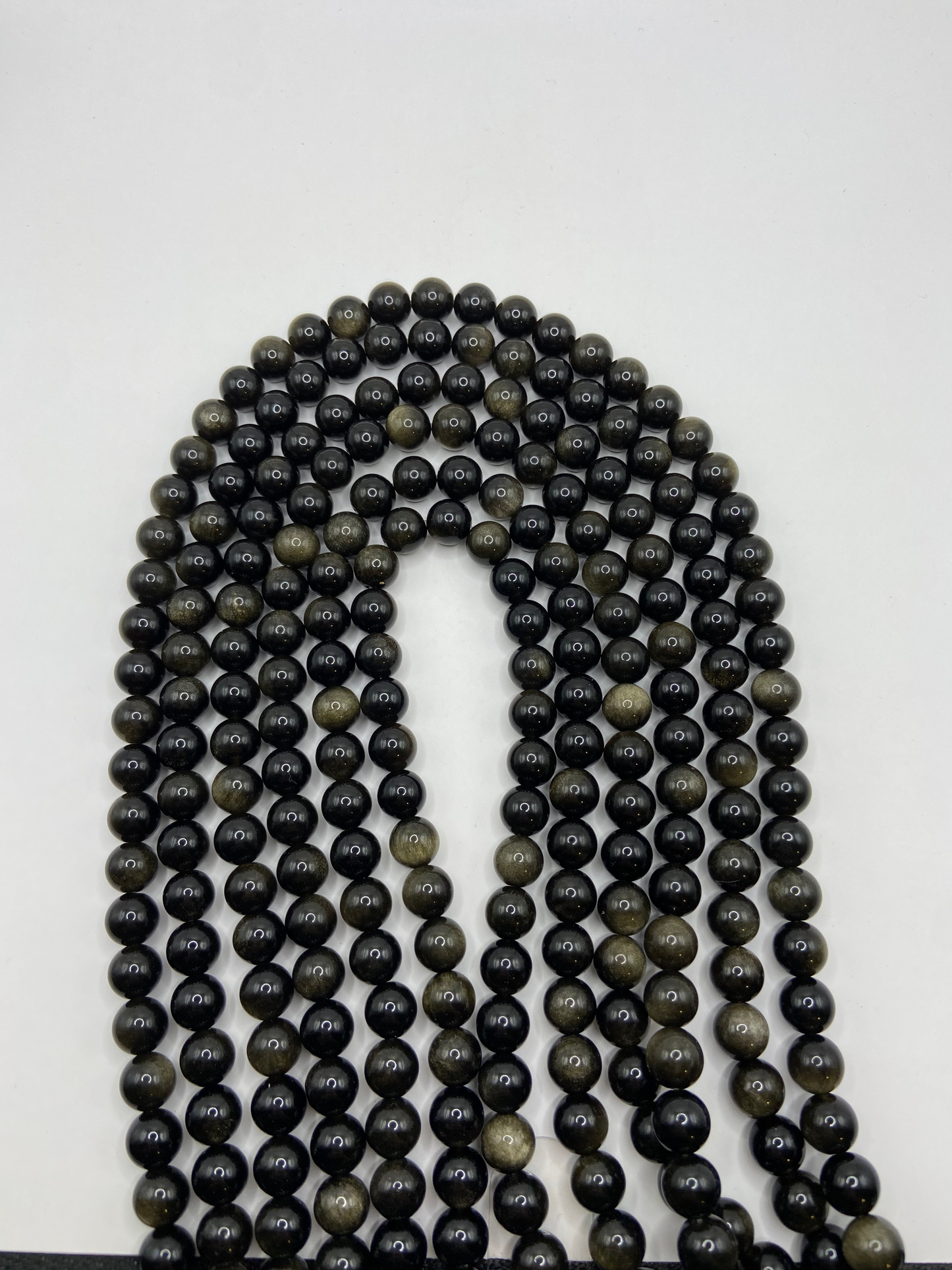 FIL DE PERLE 8MM - OBSIDIENNE DORÉE