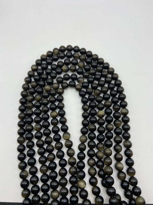FIL DE PERLE 8MM - OBSIDIENNE DORÉE