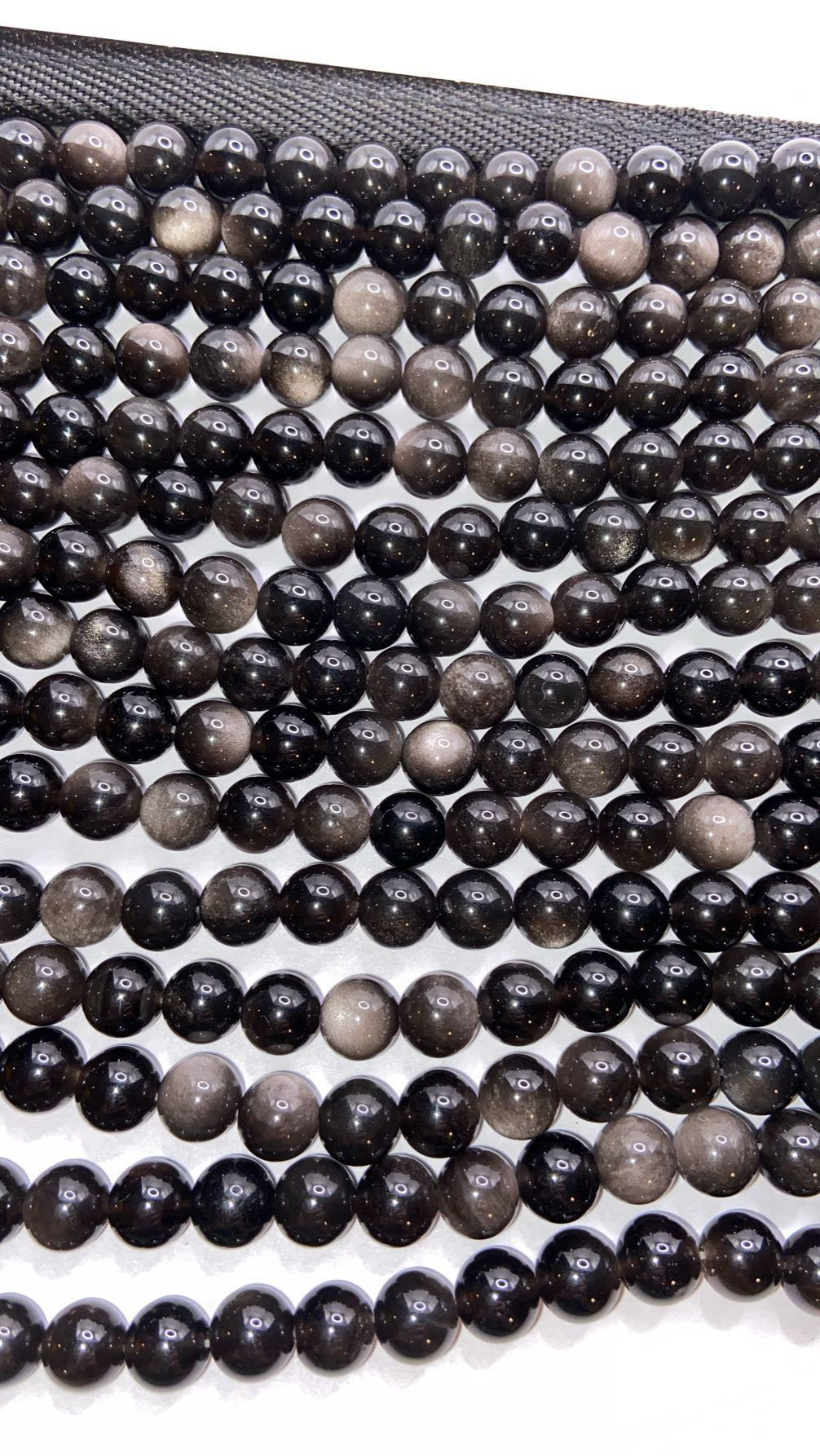 FIL DE PERLE 8MM - OBSIDIENNE ARGENTÉ