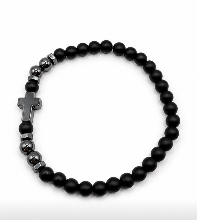 Bracelet croix en Onyx et Hématite