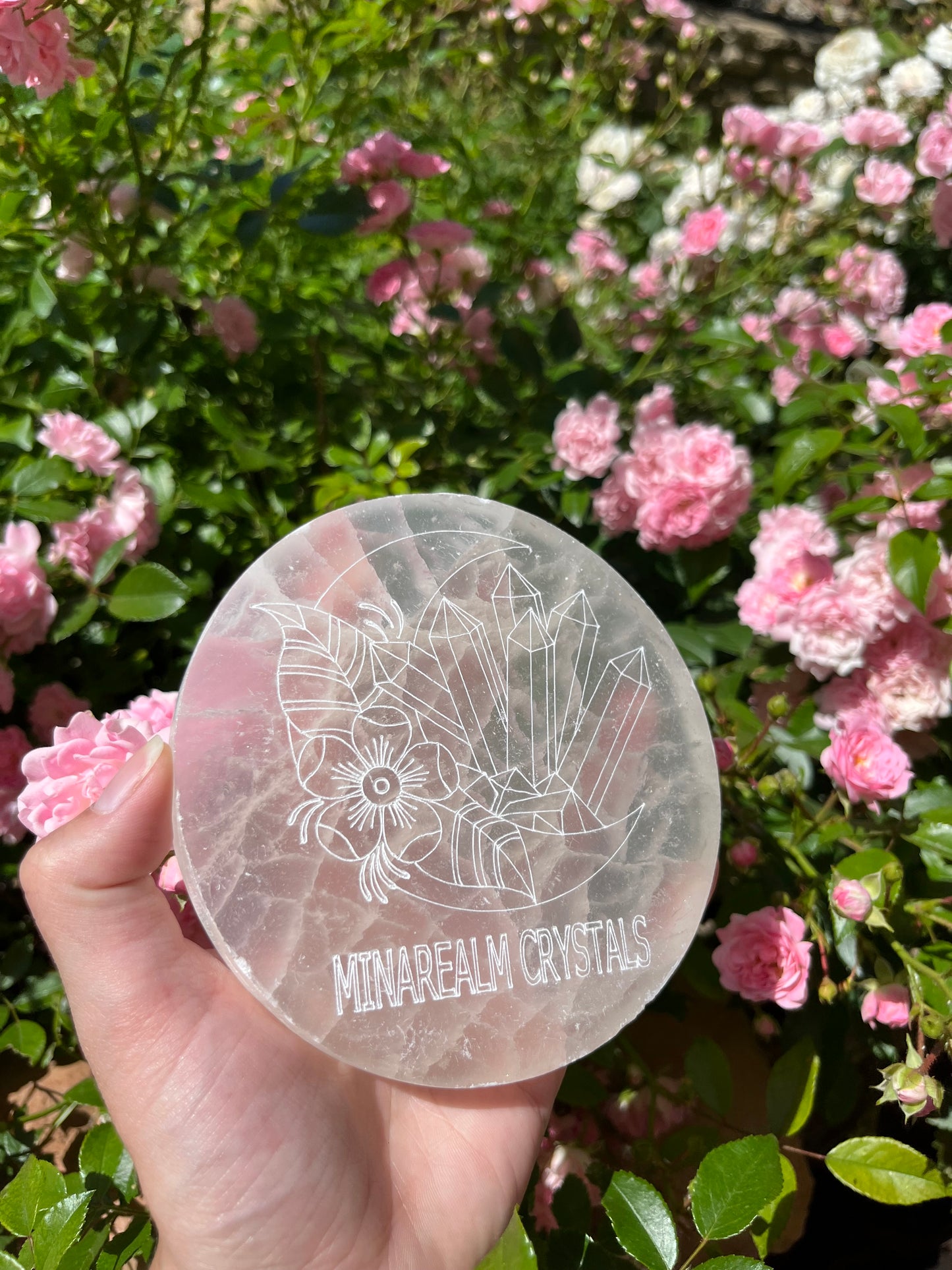 PLAQUE RONDE MINÉRAUX CRYSTALS SÉLÉNITE