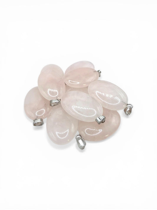 PENDENTIF GALET PLAT - QUARTZ ROSE
