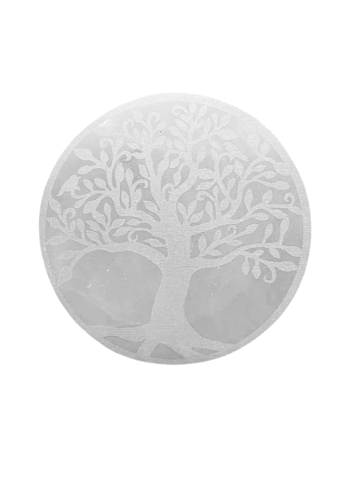 PLAQUE RONDE ARBRE DE VIE SÉLÉNITE BLANCHE