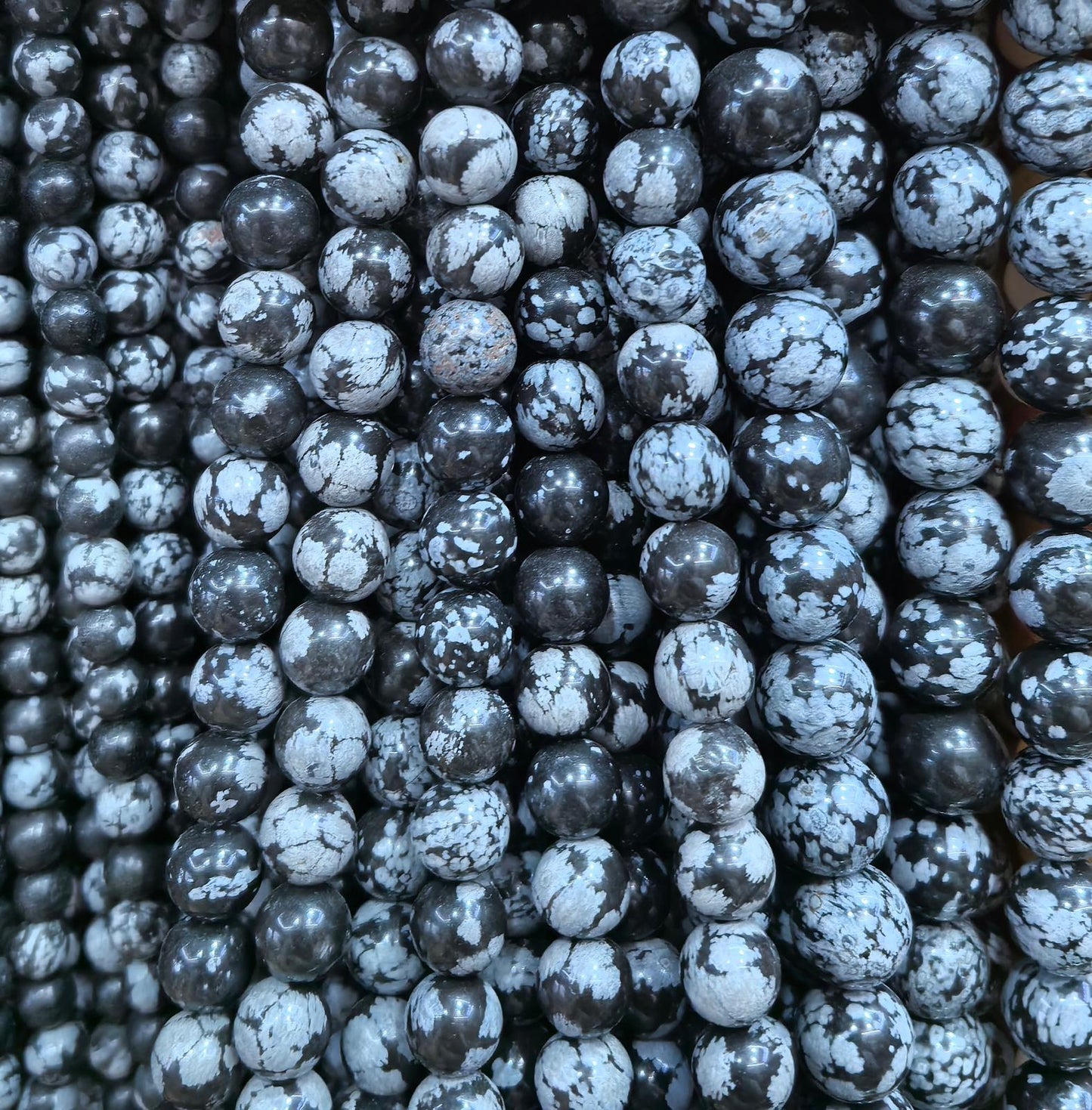 FIL DE PERLE OBSIDIENNE NEIGE - 8mm