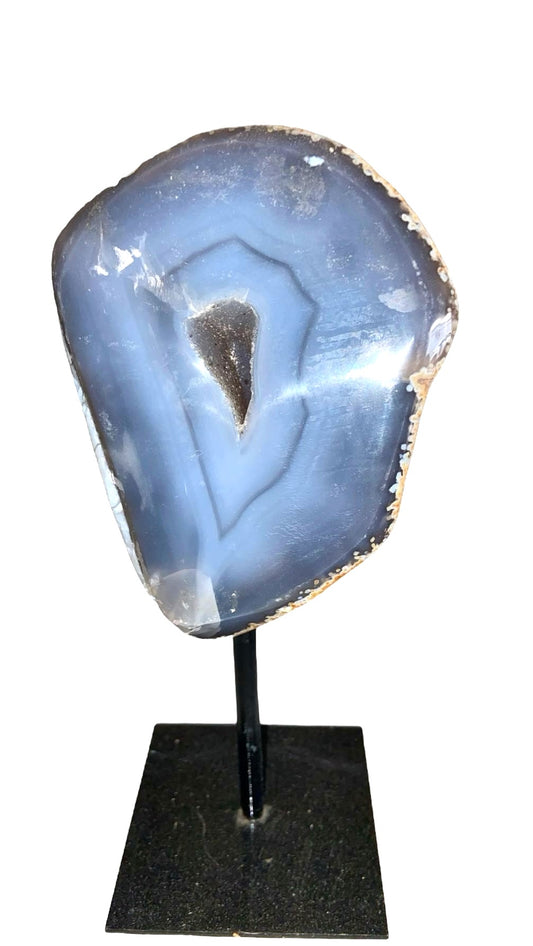 GÉODE DE CALCÉDOINE BLEUE SUR FER FORGÉ  0,77 Kg