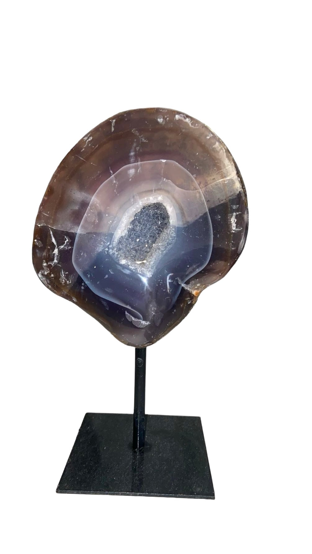GÉODE DE CALCÉDOINE SUR FER FORGÉ 1,15 Kg