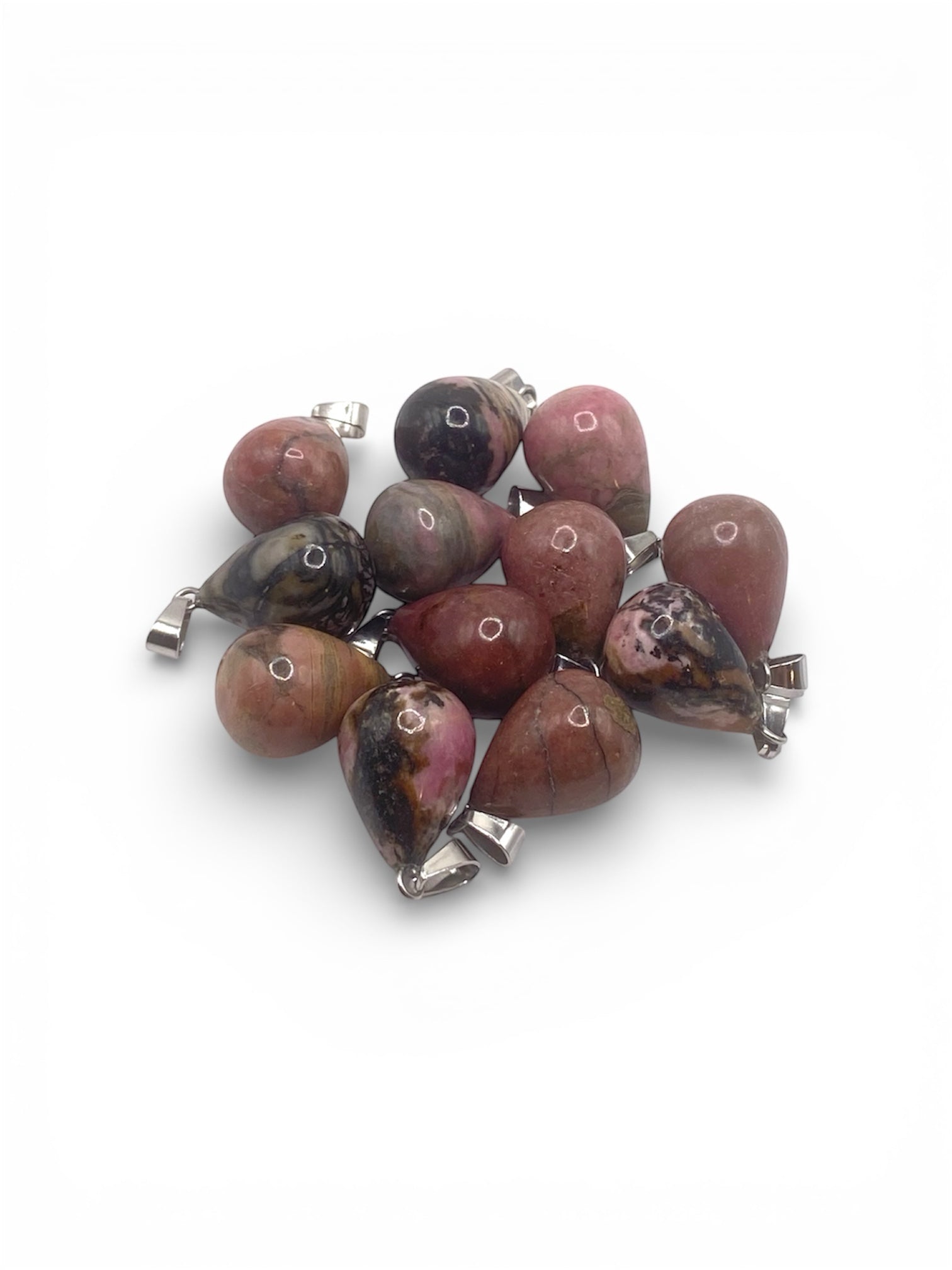 PENDENTIF GOUTTE 3D - RHODONITE