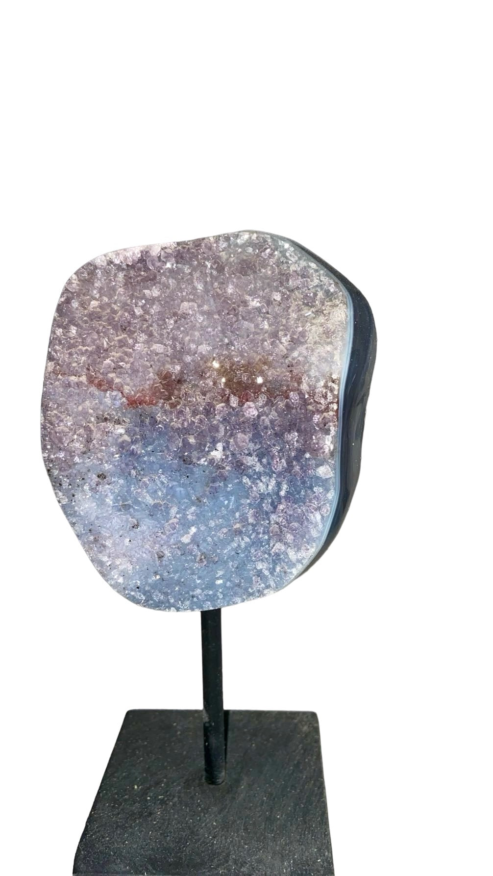 GÉODE DE CALCÉDOINE BLEUE SUR FER FORGÉ  1,05 Kg