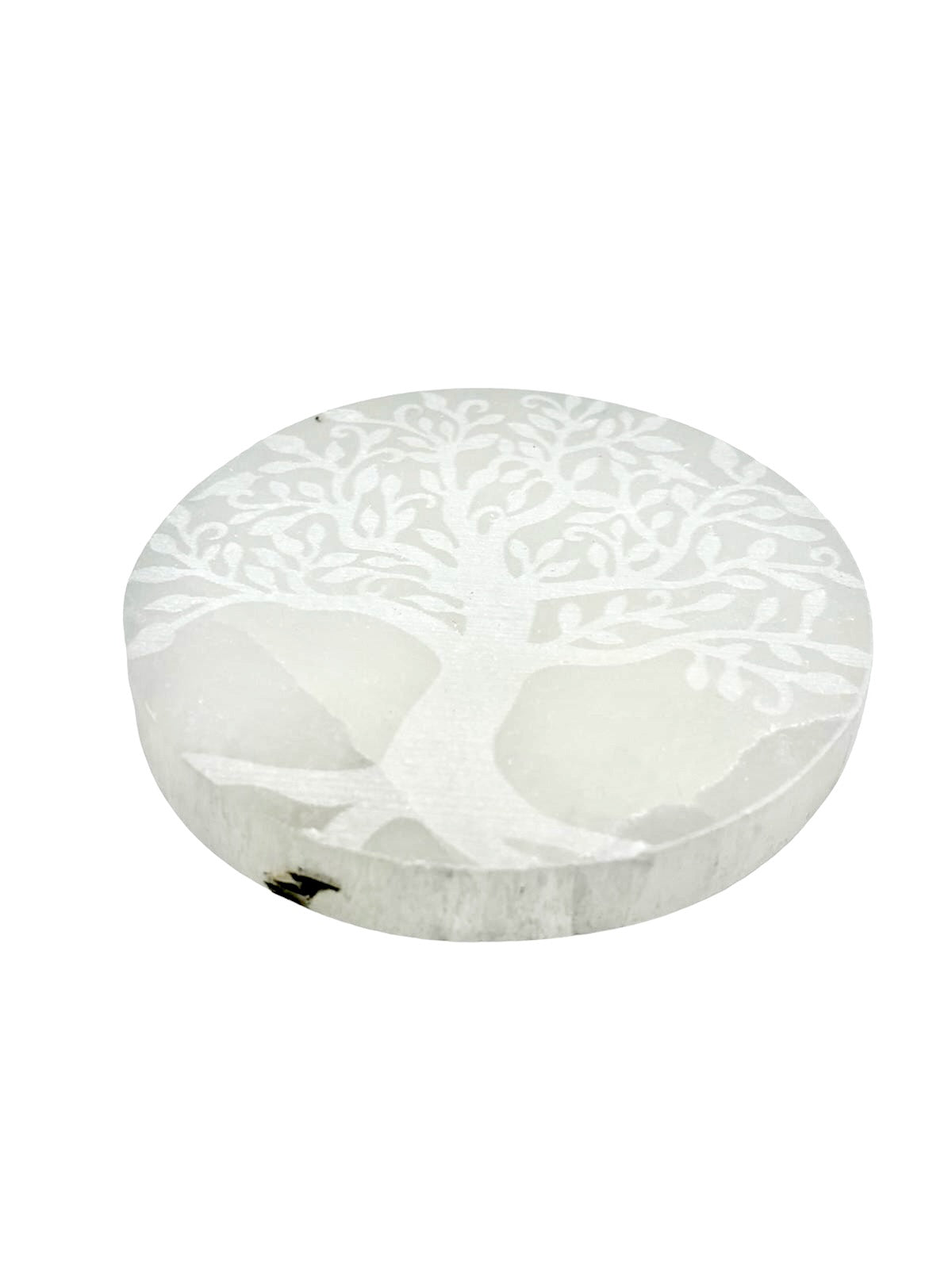 PLAQUE RONDE ARBRE DE VIE SÉLÉNITE BLANCHE