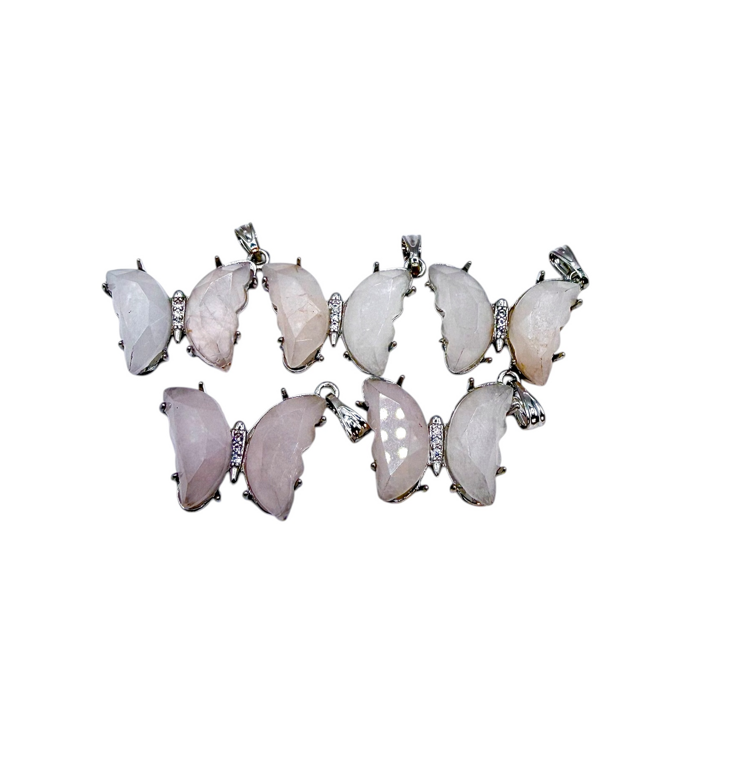 PENDENTIF PAPILLON SERTIE - QUARTZ ROSE