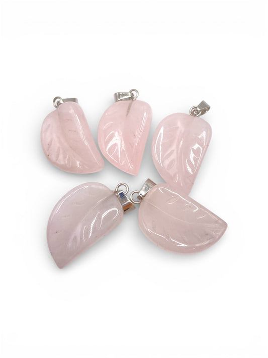 PENDENTIF FEUILLE - QUARTZ ROSE