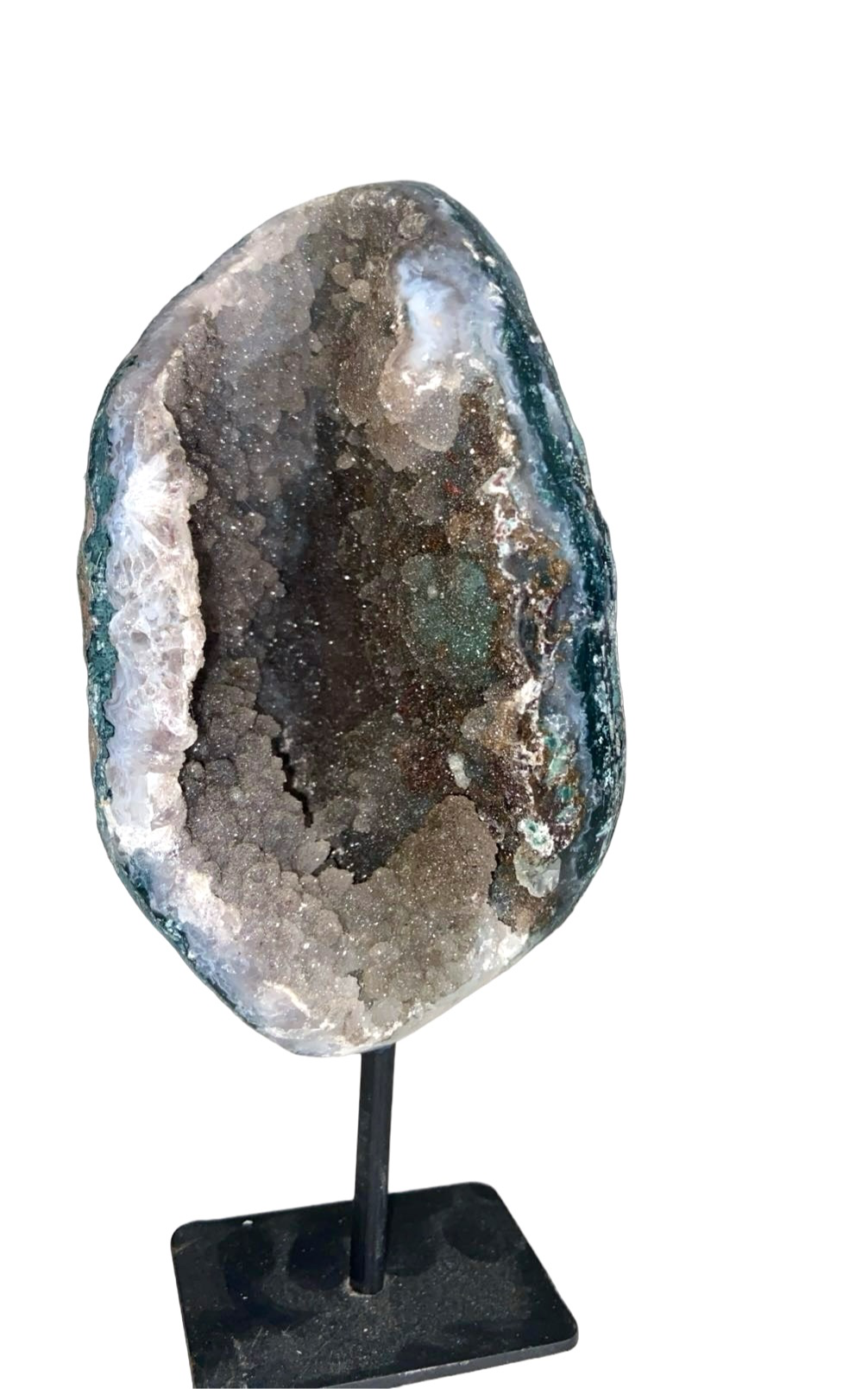 GÉODE DE CALCÉDOINE BLEUE SUR FER FORGÉ 1Kg