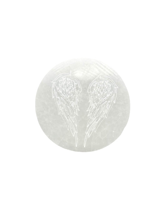 PLAQUE RONDE AILES D'ANGE SÉLÉNITE BLANCHE