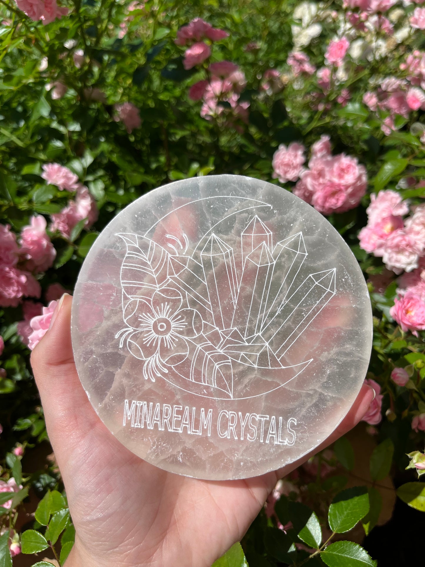 PLAQUE RONDE MINÉRAUX CRYSTALS SÉLÉNITE