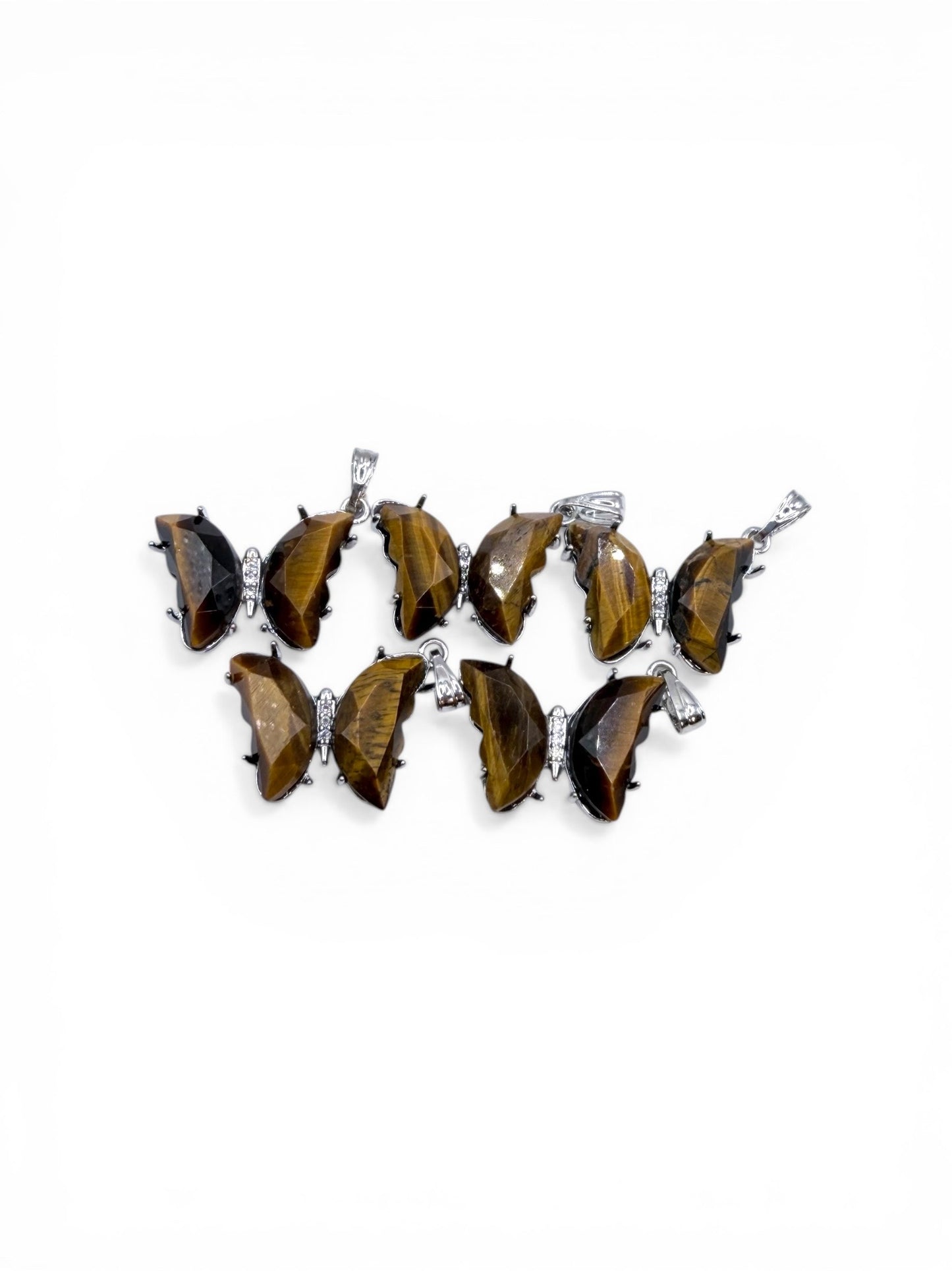 PENDENTIF PAPILLON SERTIE - OEIL DE TIGRE