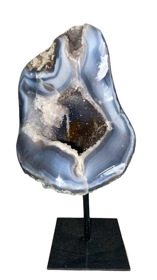 GÉODE DE CALCÉDOINE BLEUE SUR FER FORGÉ  1,76 Kg