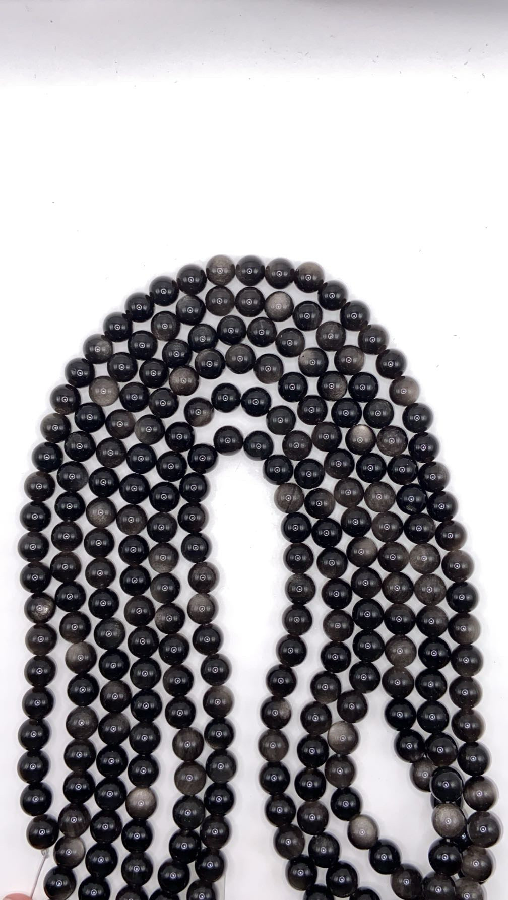 FIL DE PERLE 8MM - OBSIDIENNE ARGENTÉ