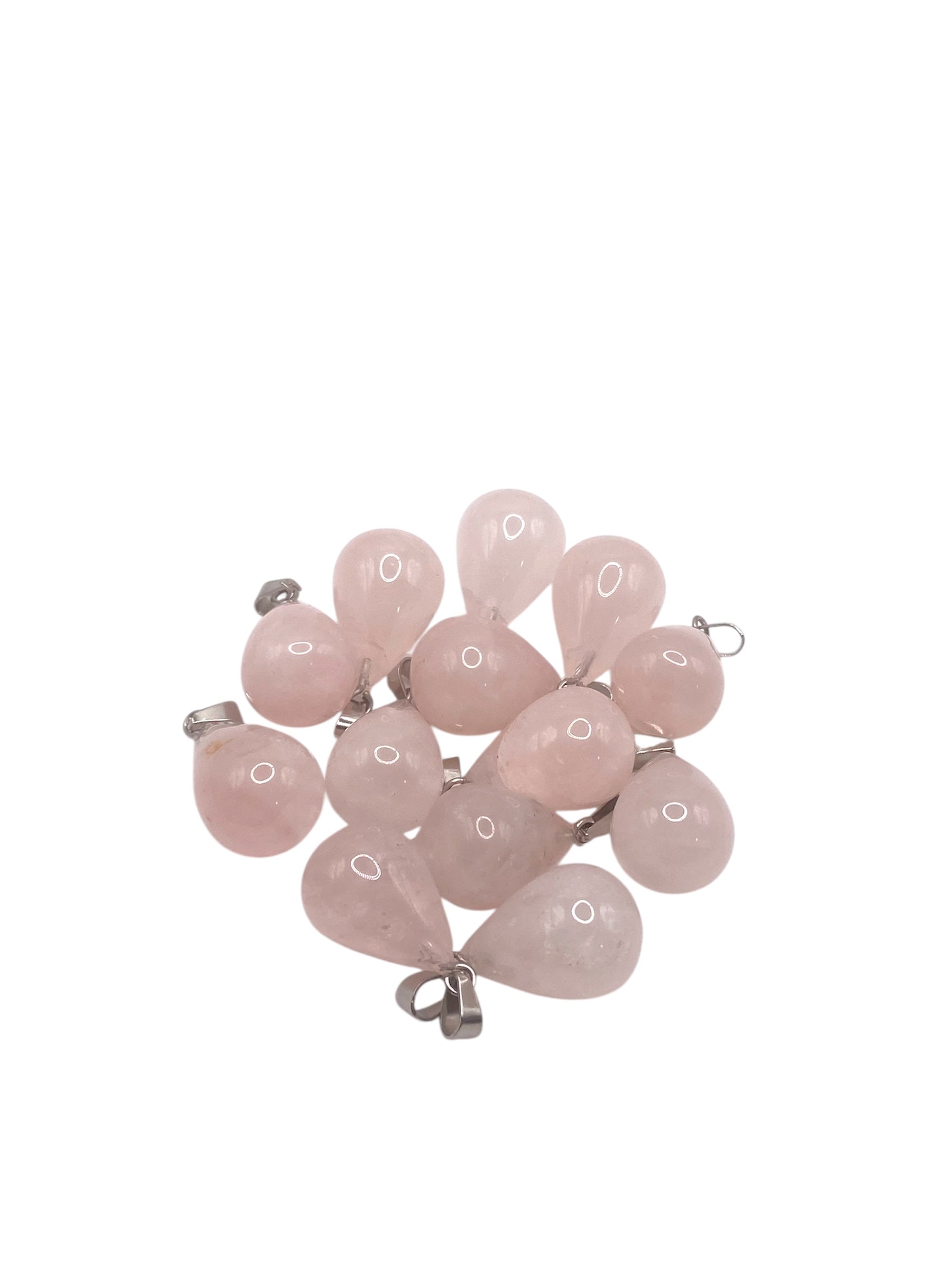 PENDENTIF GOUTTE 3D - QUARTZ ROSE