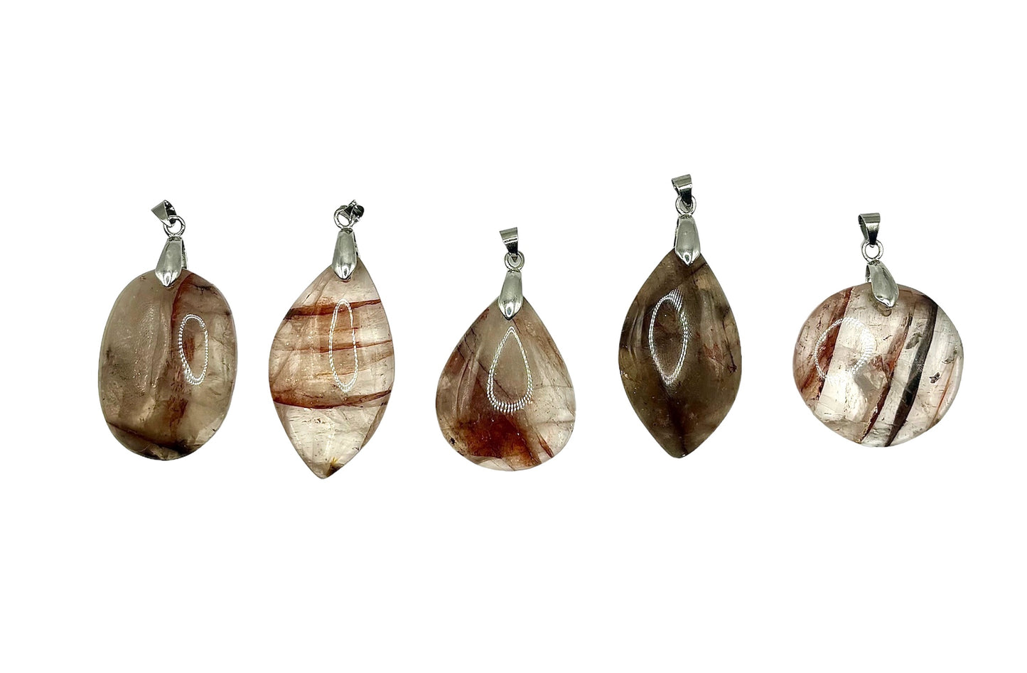 PENDENTIF MADAGASCAR QUARTZ FUMÉ HÉMATOÏDE (la pièce)